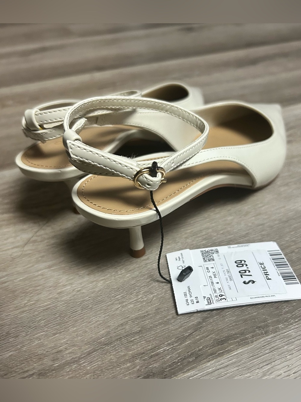 Mango Ivory Pointed-Toe Slingback Y2K Kitten Heels - Picture 2 of 8